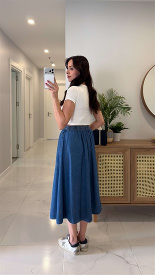 CS Avşa Mavi Denim Tensel Etek