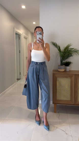 Cs Bliss Mavi Kar Yıkama Barrel Jean