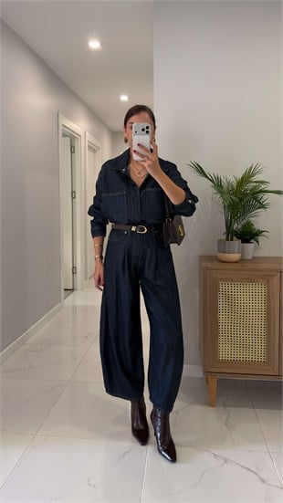 CS Deja Dark Blue Denim Gömlek Pantolon Takım
