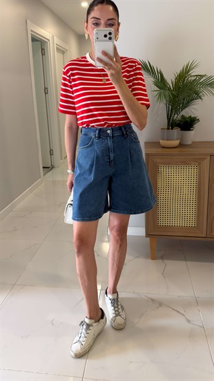 Cs Monaco Mavi Pileli Denim Şort