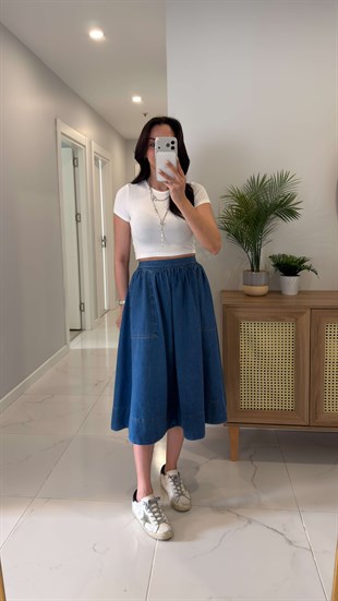 CS Wilsa Mavi Cep Detaylı Denim Etek