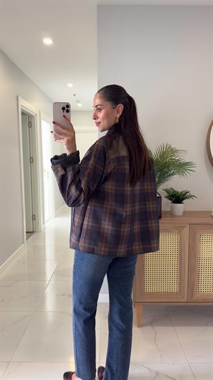 Cutes Ekoseli Kadife Yaka Ceket
