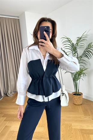 Tiessa Lacivert Garnili Tasarım Gömlek