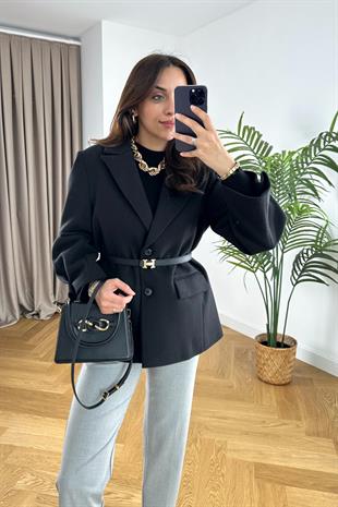 Fipsy Siyah Kaşe Blazer Ceket