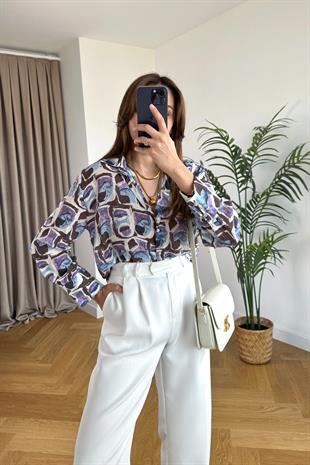 Lona Lila Desenli Gömlek