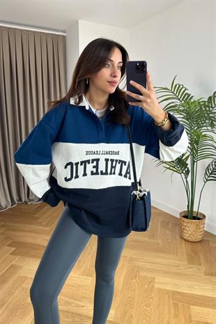 Athletic Polo Yaka Düğme Detaylı Sweatshirt 