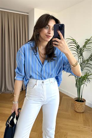 Sendy Mavi Çizgili Gömlek