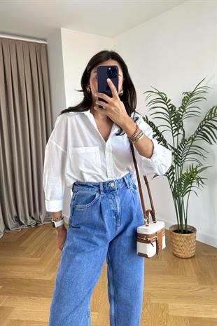 Selly Beyaz Kare Desenli Gömlek