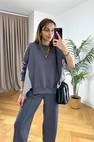 Tyren Antrasit Gömlek Detaylı Modal Sweatshirt