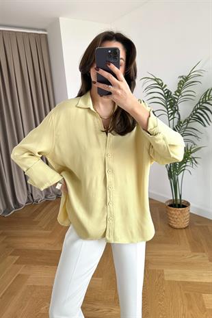 Cudy Yağ Yeşili V Yaka Saten Gömlek 