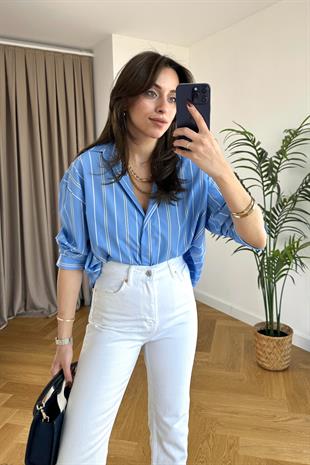 Sendy Mavi Çizgili Gömlek