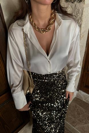 Olente Kırık Beyaz Saten Gömlek