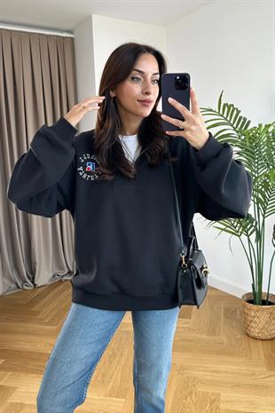 ZR RoseBall Siyah Fermuar Detaylı Sweatshirt