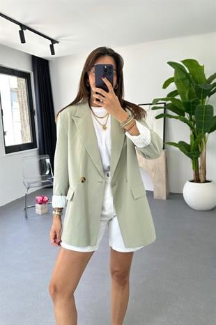 Pully Çağla Yeşili Keten Blazer