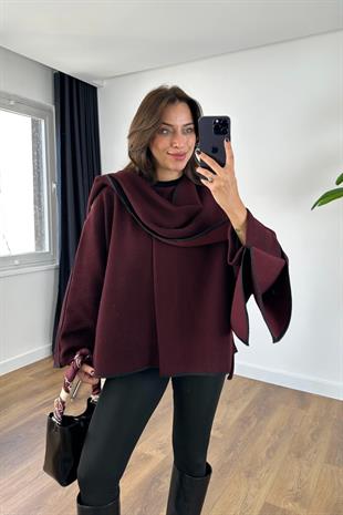 Lowren Bordo Şal Detaylı Panço Kaban