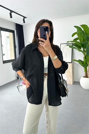 Oxi Siyah Dökümlü Gömlek