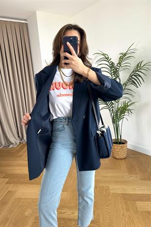 Olessa ZR Lacivert Çift Düğme Detaylı Premium Blazer
