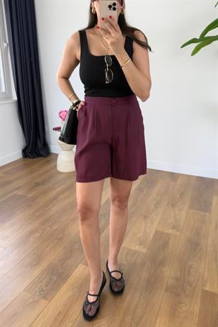 Daisy Bordo Beli Lastik Detaylı Şort
