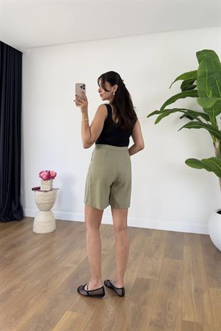 Daisy Çağla Yeşili Beli Lastik Detaylı Şort