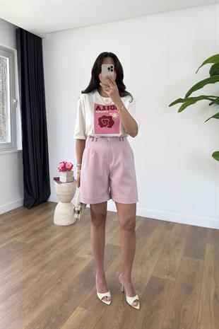 Dania Pembe Double Paça Şort