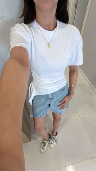 Davve Beyaz Beli Büzgülü Bluz