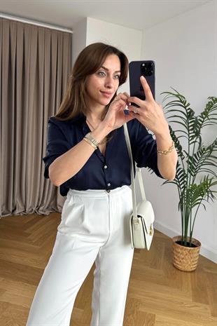 More Lacivert Saten Gömlek