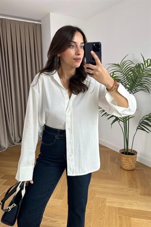 Mintox Beyaz Oversize Gömlek