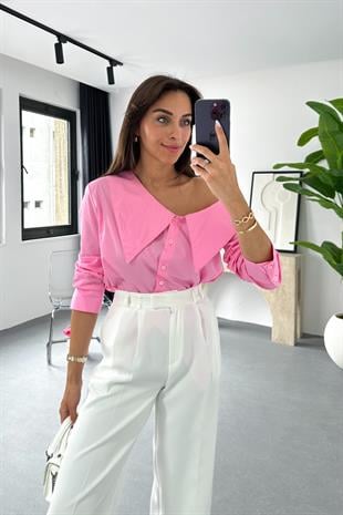 Calles Pembe Omuz Detaylı Tasarım Gömlek