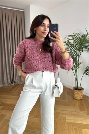 Torent Gül Kurusu Dik Yaka Örme Triko