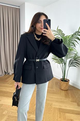 Fipsy Siyah Kaşe Blazer Ceket