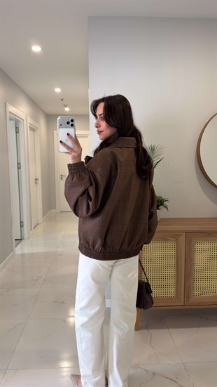 Debryy Kahve Premium Ekoseli Bomber Ceket