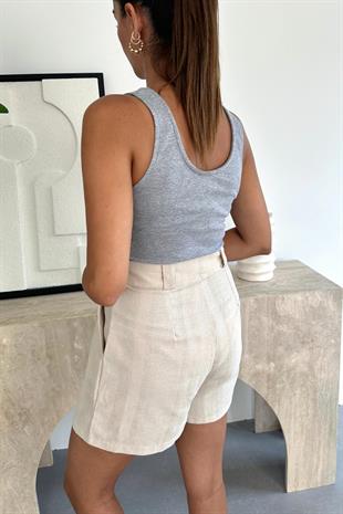 Store Gri  Yaka Detaylı Sıfır Kol Bluz