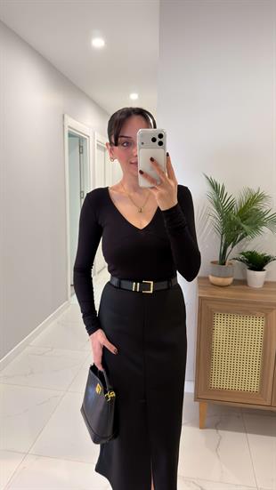 Deisa Siyah Büzgülü V Yaka Bluz