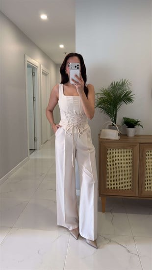 Dellis Bej Korse Bluz Pantolon Takım