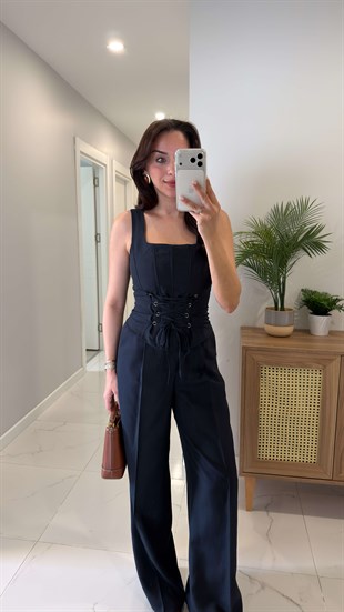 Dellis Lacivert Korse Bluz Pantolon Takım