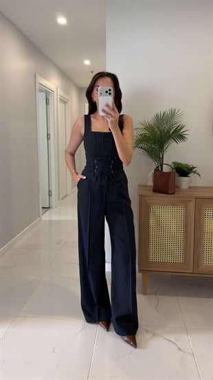 Dellis Lacivert Korse Bluz Pantolon Takım