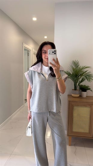 Denisa Gri Yelek Pantolon Takım