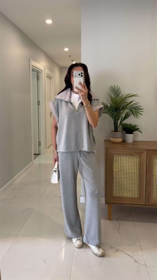 Denisa Gri Yelek Pantolon Takım