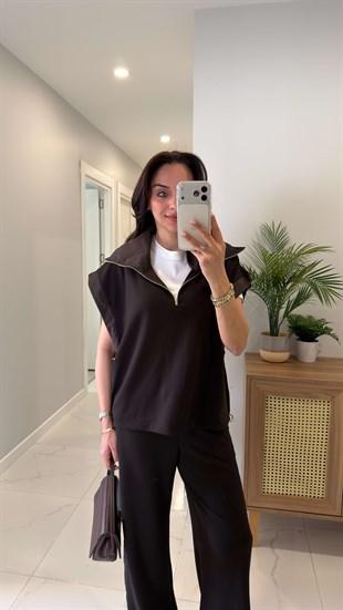 Denisa Kahve Yelek Pantolon Takım