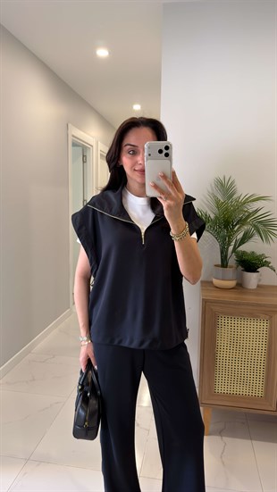 Denisa Siyah Yelek Pantolon Takım