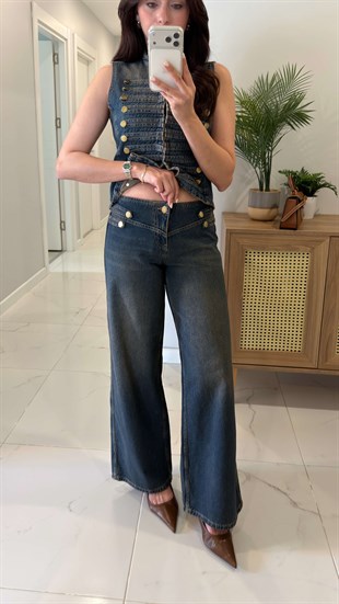 Denswe Mavi Gold Düğme Detaylı Jean