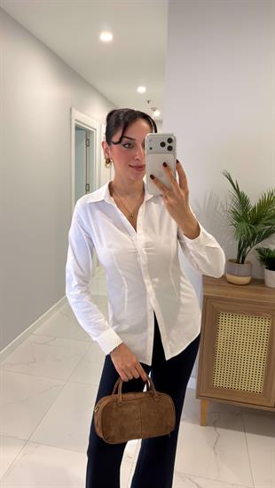 Deronya Beyaz Slim Fit Likralı Gömlek