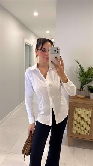 Deronya Beyaz Slim Fit Likralı Gömlek
