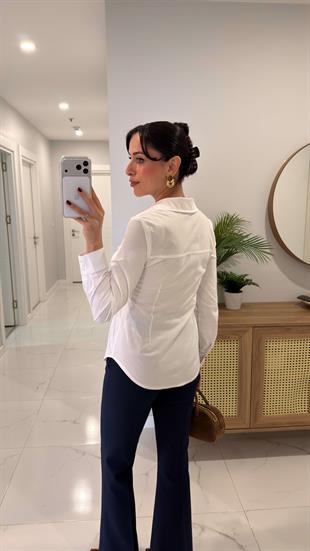 Deronya Beyaz Slim Fit Likralı Gömlek
