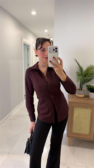 Deronya Mürdüm Slim Fit Likralı Gömlek