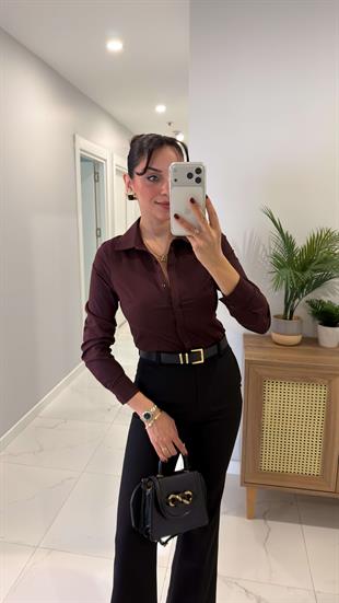 Deronya Mürdüm Slim Fit Likralı Gömlek