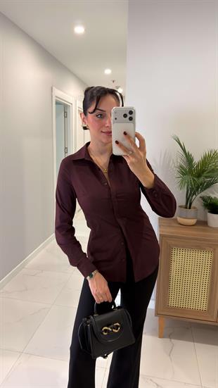 Deronya Mürdüm Slim Fit Likralı Gömlek