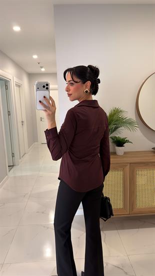 Deronya Mürdüm Slim Fit Likralı Gömlek
