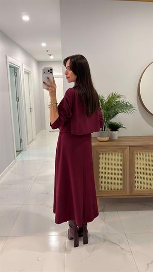 Derta Bordo Bluz Elbise Takım