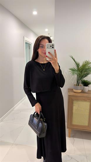 Derta Siyah Bluz Elbise Takım